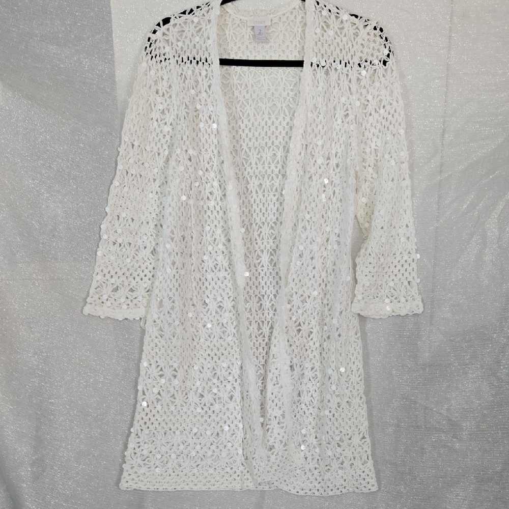 White Crochet Open Cardigan